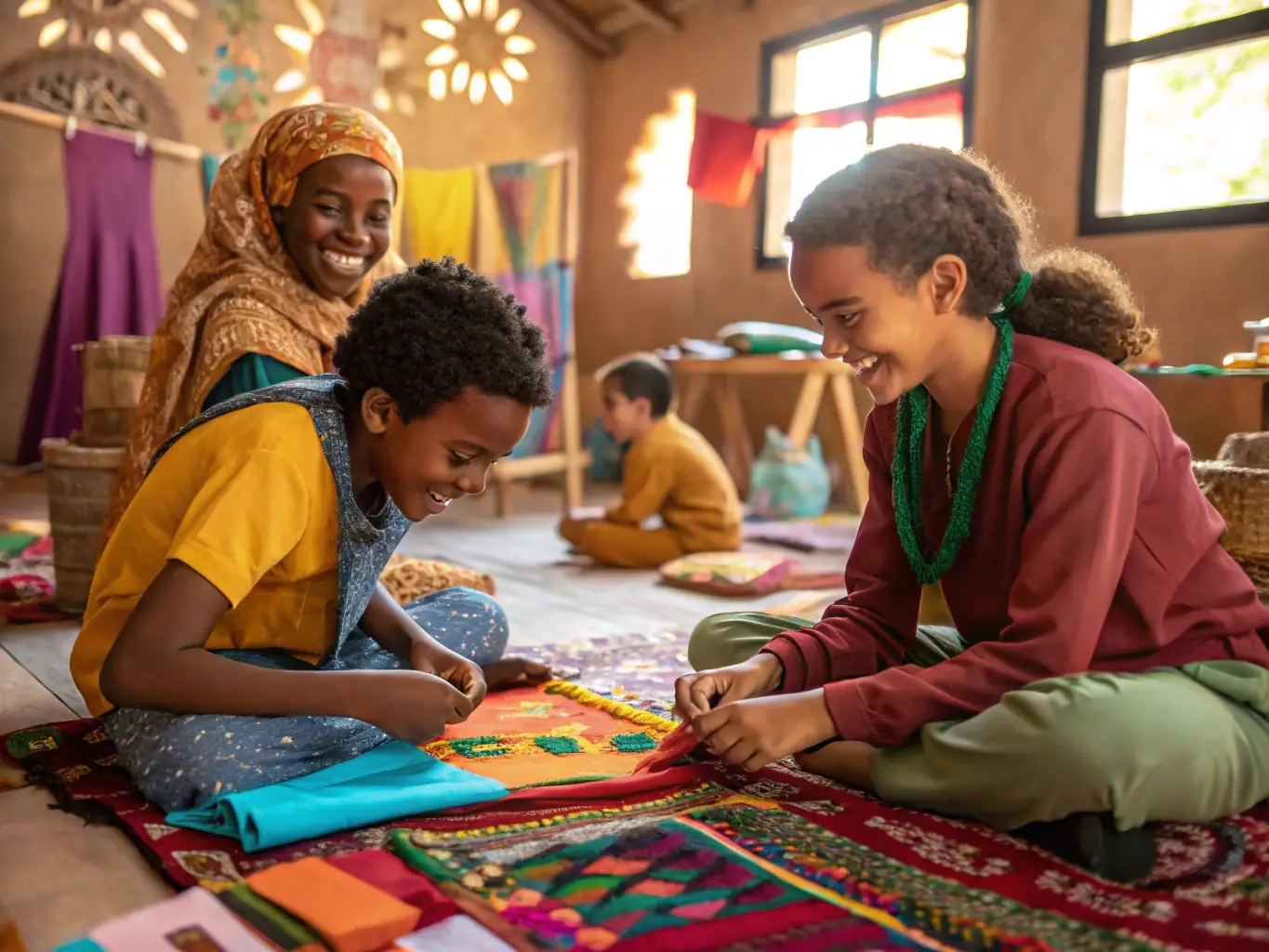 An image showing children and seniors working together on a heritage project, emphasizing the intergenerational aspect of the association's activities.